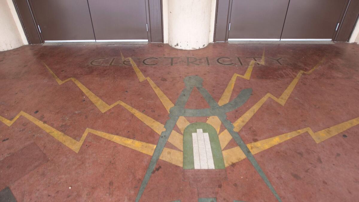 Preservationists want to restore period touches like this terrazzo artwork in front of the Municipal Gym, formerly the Palace of Electricity and Varied Industries during the 1935-36 California Pacific International Exposition.