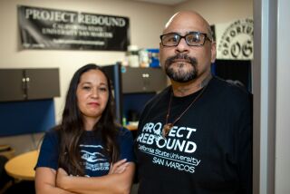 Project Rebound has been established at Cal State San Marcos for students who are transitioning out of prison. The program is coordinated by Martin Levya. Rachael Jarrell is a member of the project. Ñ photo by Don Boomer
