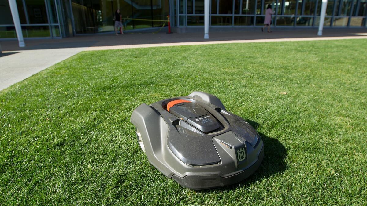 The city of Newport Beach is testing a Husqvarna Automower 450X on the Civic Center green.