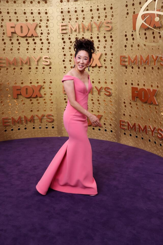 Sandra Oh from "Killing Eve" arrives at the 71st Primetime Emmy Awards.