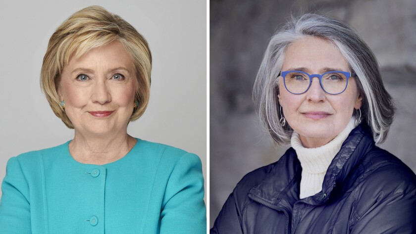 Headshots of Hillary Clinton, left, and novelist Louise Penny, right