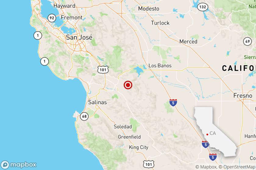 A magnitude 3.1 earthquake was reported at 9:34 a.m. Tuesday about six miles from Hollister, according to the USGS.