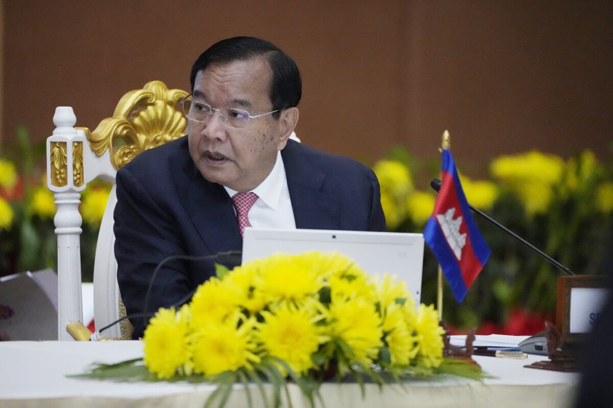 Cambodian Deputy Prime Minister and Special Envoy of the ASEAN Prak Sokhonn, opens remark during Consultative meeting on humanitarian assistance to Myanmar in Phnom Penh, Cambodia, Friday, May 6, 2022. The Association of Southeast Asian Nations convened a meeting Friday, in the Cambodian capital, Phnom Penh, in a fresh effort to organize humanitarian assistance for strife-torn Myanmar. (AP Photo/Heng Sinith)