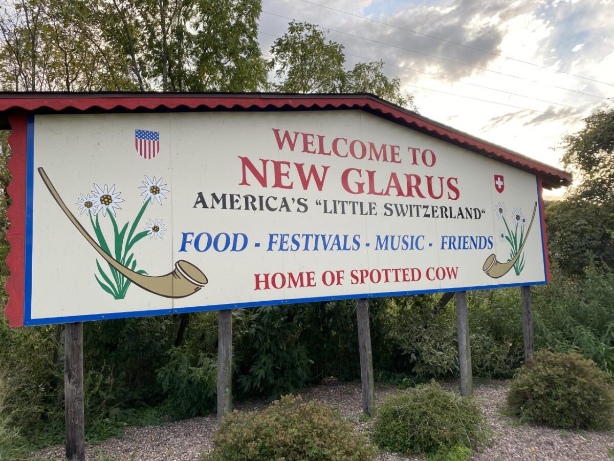 Welcome sign for New Glarus in Wisconsin, a village near where the Ryder Cup will be held in Sheboygan.