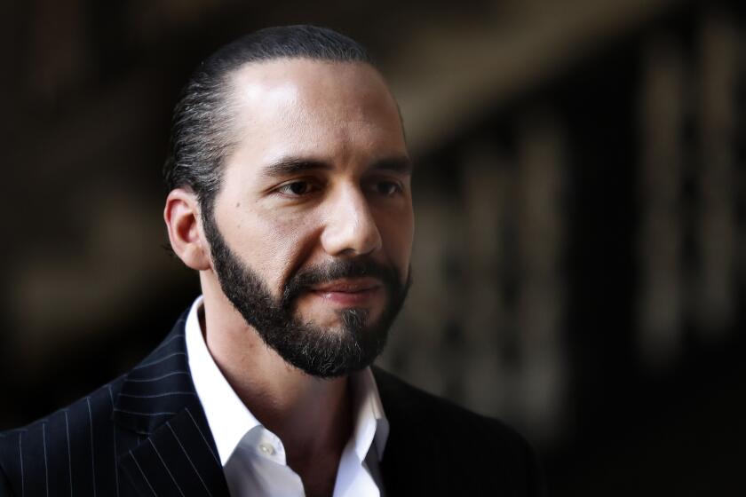 FILE - El Salvador's President Nayib Bukele speaks to the press at Mexico's National Palace in Mexico City, March 12, 2019. Authorities confirmed on April 17, 2024 that Bukele released the father of a Salvadoran soccer player Marcelo “El Chiky” Díaz from prison after the athlete from Salvador's national team published a plea for his release on social media, saying his father was wrongfully arrested as a suspected gang member on the way to see him play. (AP Photo/Marco Ugarte, File)