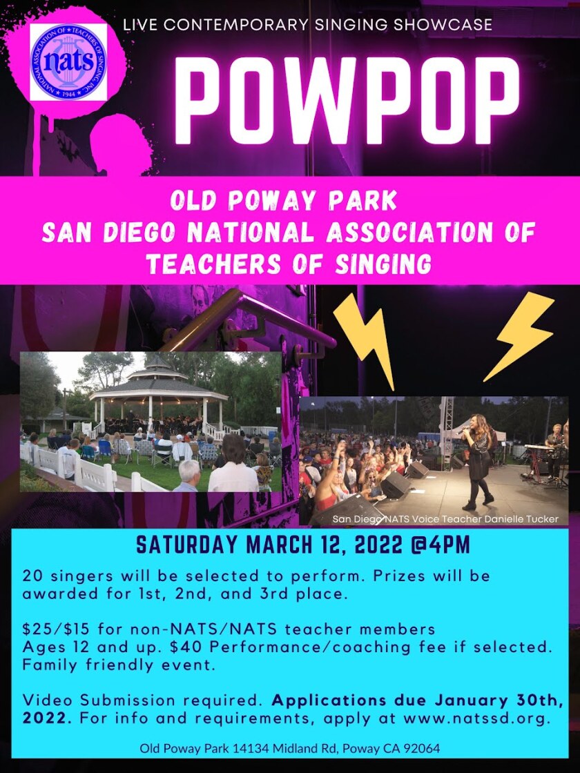 Audition videos are now being accepted for POWPOP, a concert that will take place at Old Poway Park in March.