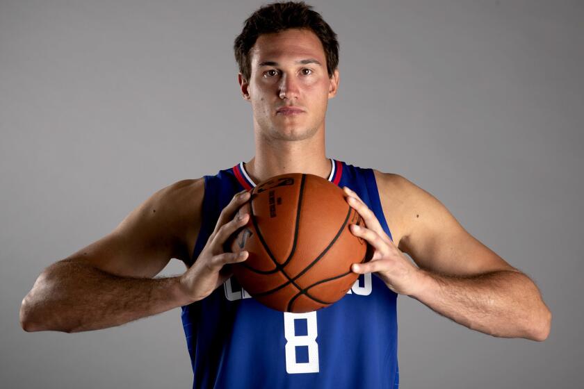 LOS ANGELES, CALIF. -- MONDAY, SEPTEMBER 24, 2018: Clippers forward Danilo Gallinari poses for photos during media day at the Clippers training facility in Los Angeles, Calif., on Sept. 24, 2018. (Allen J. Schaben / Los Angeles Times)