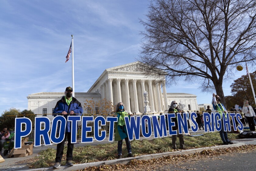 Abortion rights advocates demonstrate in front of the U.S. Supreme Court Wednesday, Dec. 1, 2021.