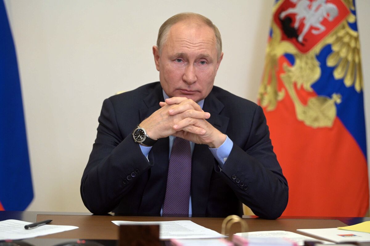 In this Thursday, Sept. 9, 2021 file photo, Russian President Vladimir Putin speaks during a meeting in Moscow, Russia.