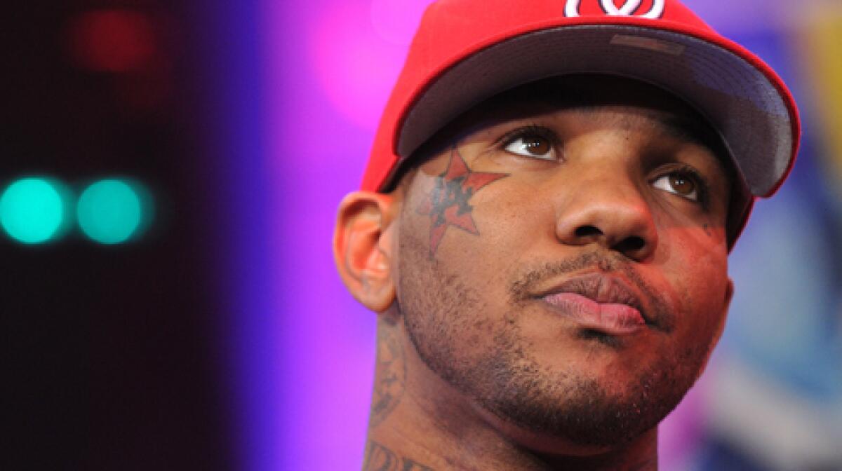 The Game, seen here at a taping for MTV, held a listening party Monday night at Santa Monica's Thom Thom Club.