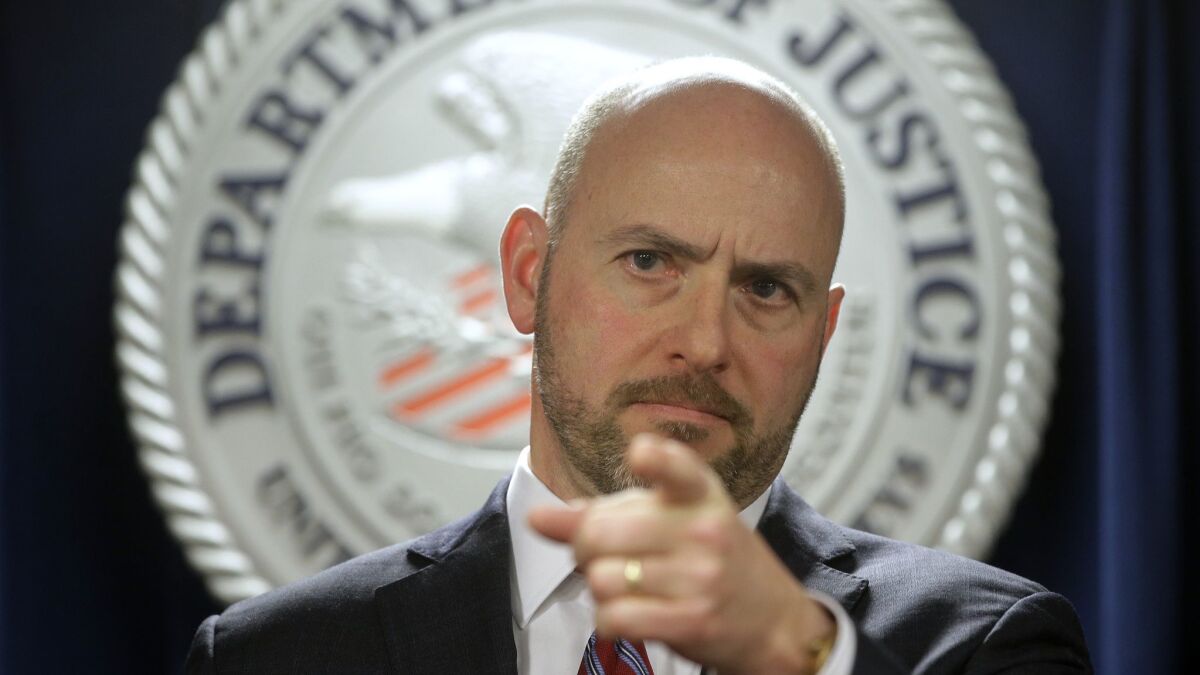 Andrew Lelling, U.S. attorney for the District of Massachusetts, at a Boston news conference in March.