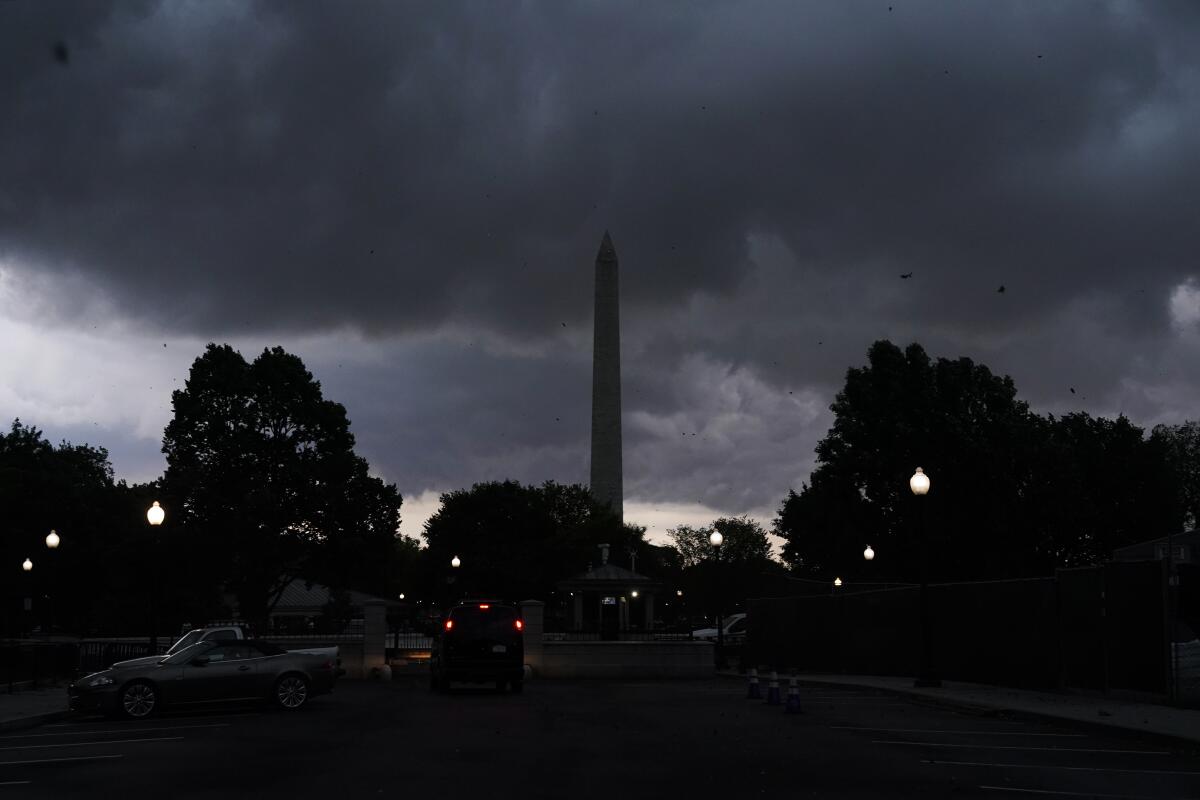 Dark storm clouds over the Washington Monument