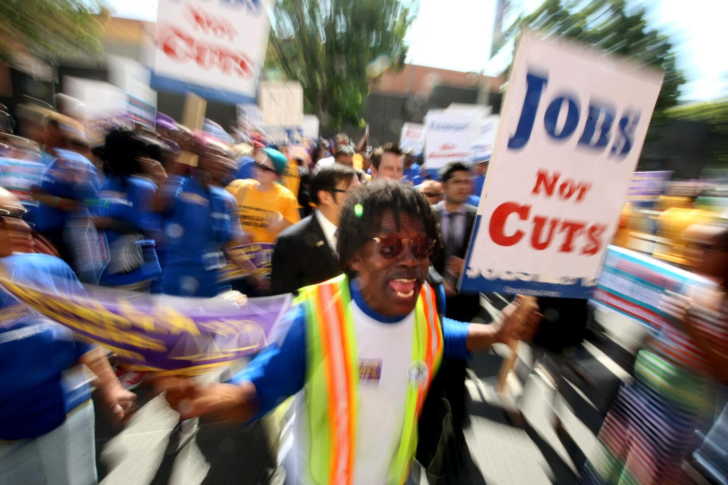 James Upshaw with Good Jobs L.A. participates in the Save Our Courts Coalition rally.