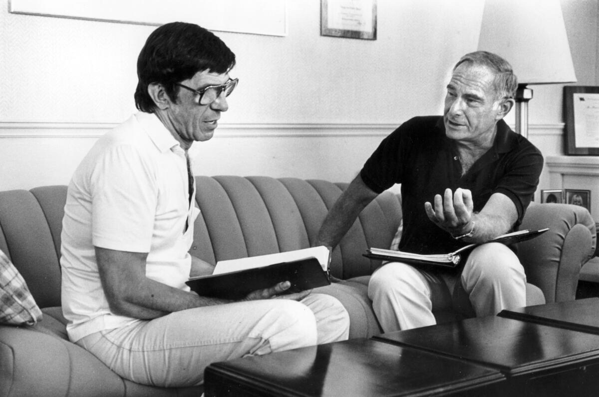 "Star Trek III: The Search for Spock" director Leonard Nimoy, left, with producer Harve Bennett.
