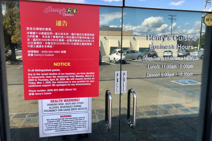 Henry's Cuisine in Alhambra, which closed temporarily this week due to a decrease in business caused by the novel coronavirus outbreak