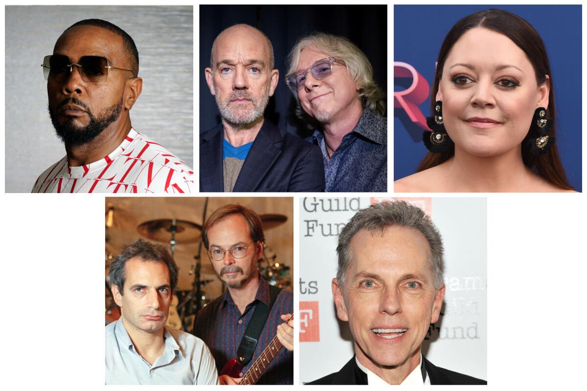 A photo collage of Timbaland, R.E.M., Hillary Lindsey, Dean Pitchford and Steely Dan