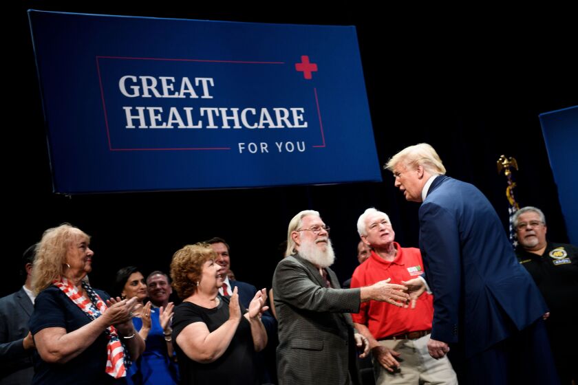 US President Donald Trump arrives for an executive order signing regarding Medicare at Sharon L. Morse Performing Arts Center October 3, 2019, in Lady Lake, Florida. (Photo by Brendan Smialowski / AFP) (Photo by BRENDAN SMIALOWSKI/AFP via Getty Images) ** OUTS - ELSENT, FPG, CM - OUTS * NM, PH, VA if sourced by CT, LA or MoD **