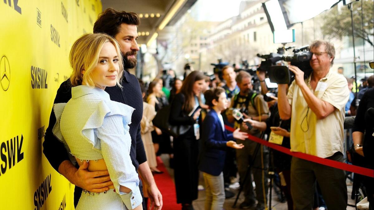 Emily Blunt and John Krasinski attend "A Quiet Place" premiere at the 2018 SXSW Conference and Festivals at Paramount Theatre on March 9 in Austin, Texas.