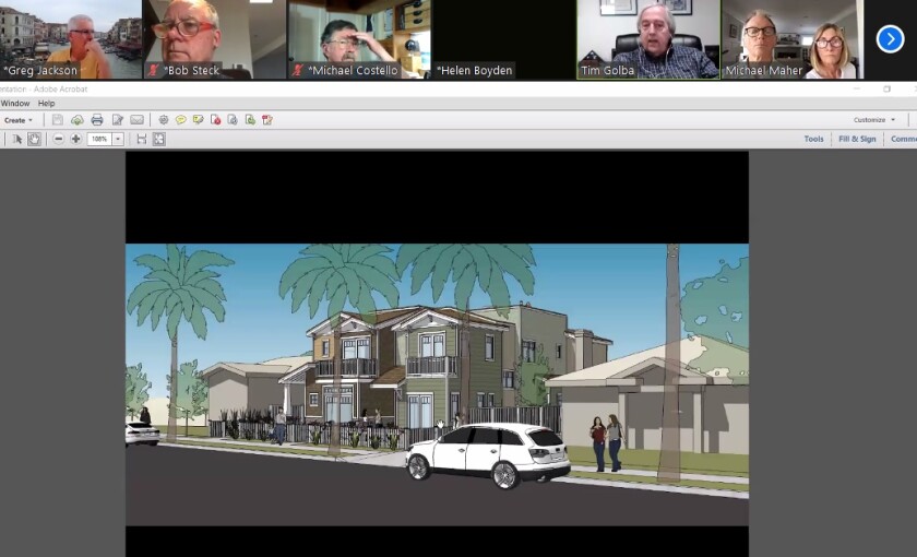 Architect Tim Golba presents a home development plan for Fay Avenue to the La Jolla Community Planning Association.