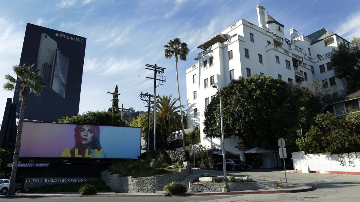 For awards season, Warner Bros. unveiled "A Star Is Born" billboard featuring Lady Gaga's character in the film at the Chateau Marmont on Sunset.