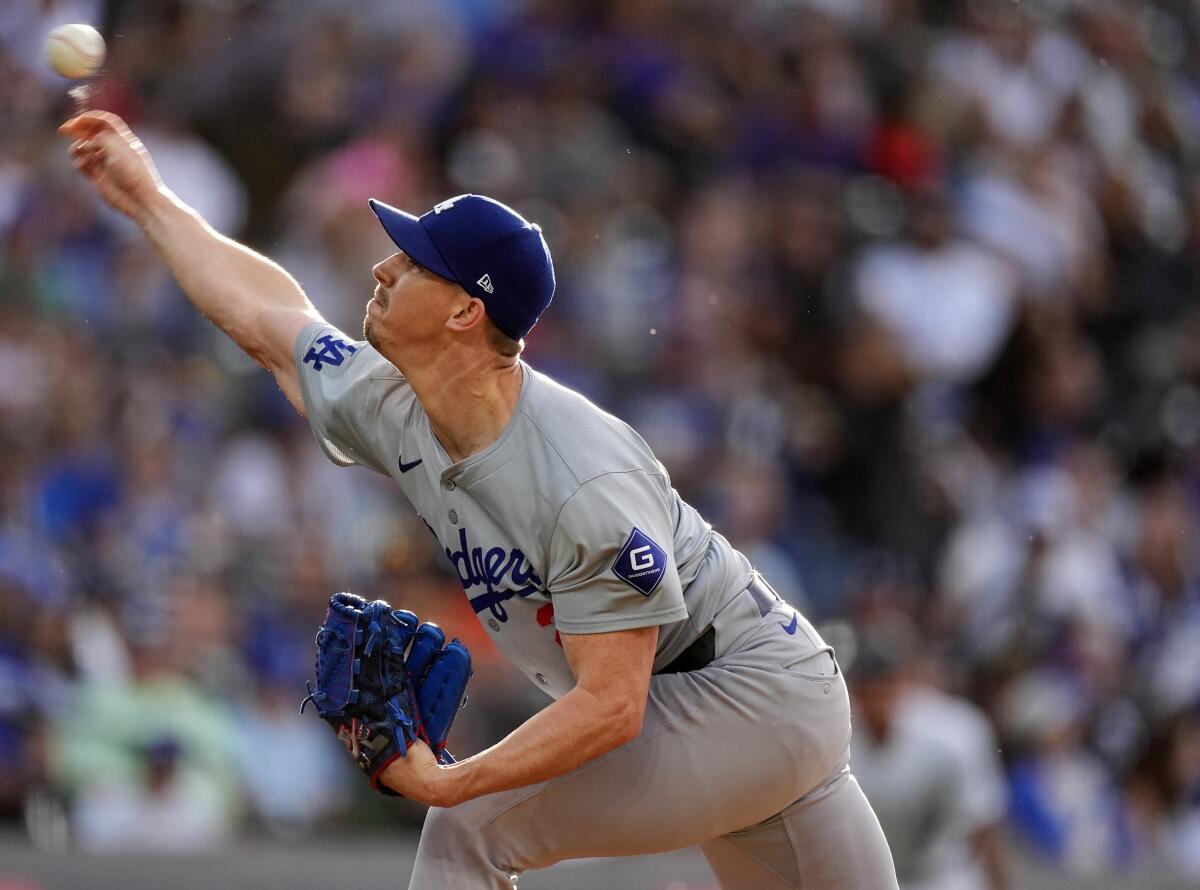 Dodgers right-hander Walker Buehler releasing the ball during a pitch