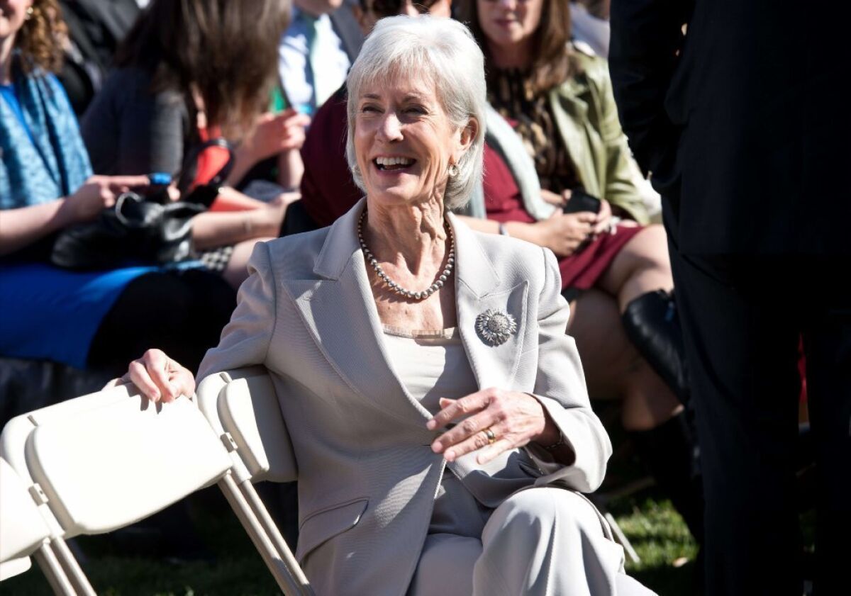 Reason to smile again? HHS Secretary Kathleen Sebelius at the White House ceremony this week announcing the Obamacare enrollment numbers.