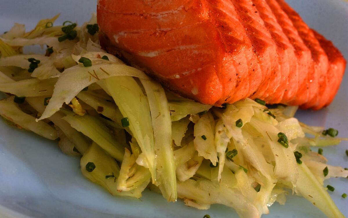 Grilled wild salmon with fennel slaw