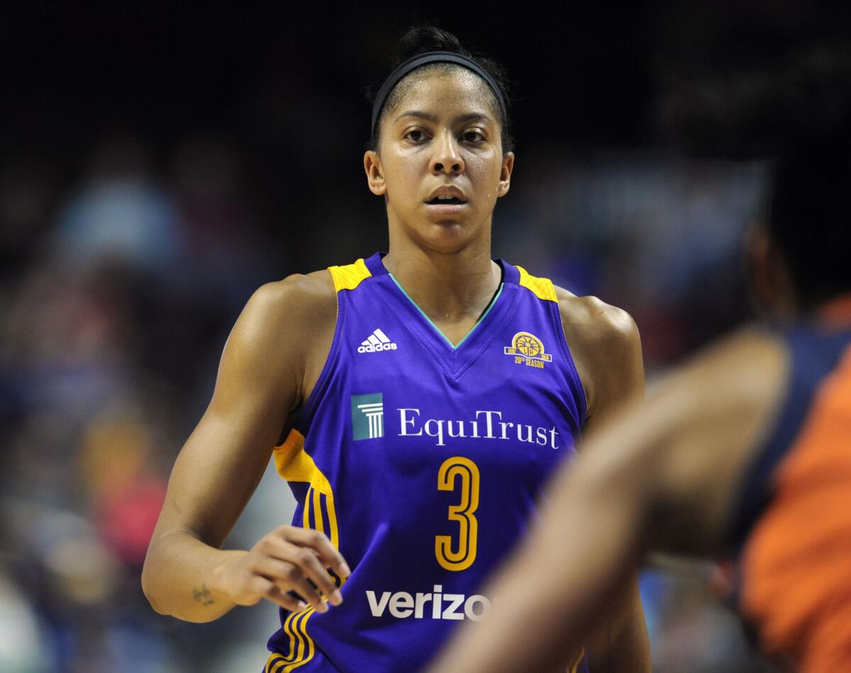 Sparks forward Candace Parker during the first half of a game against the Connecticut Sunon May 26.