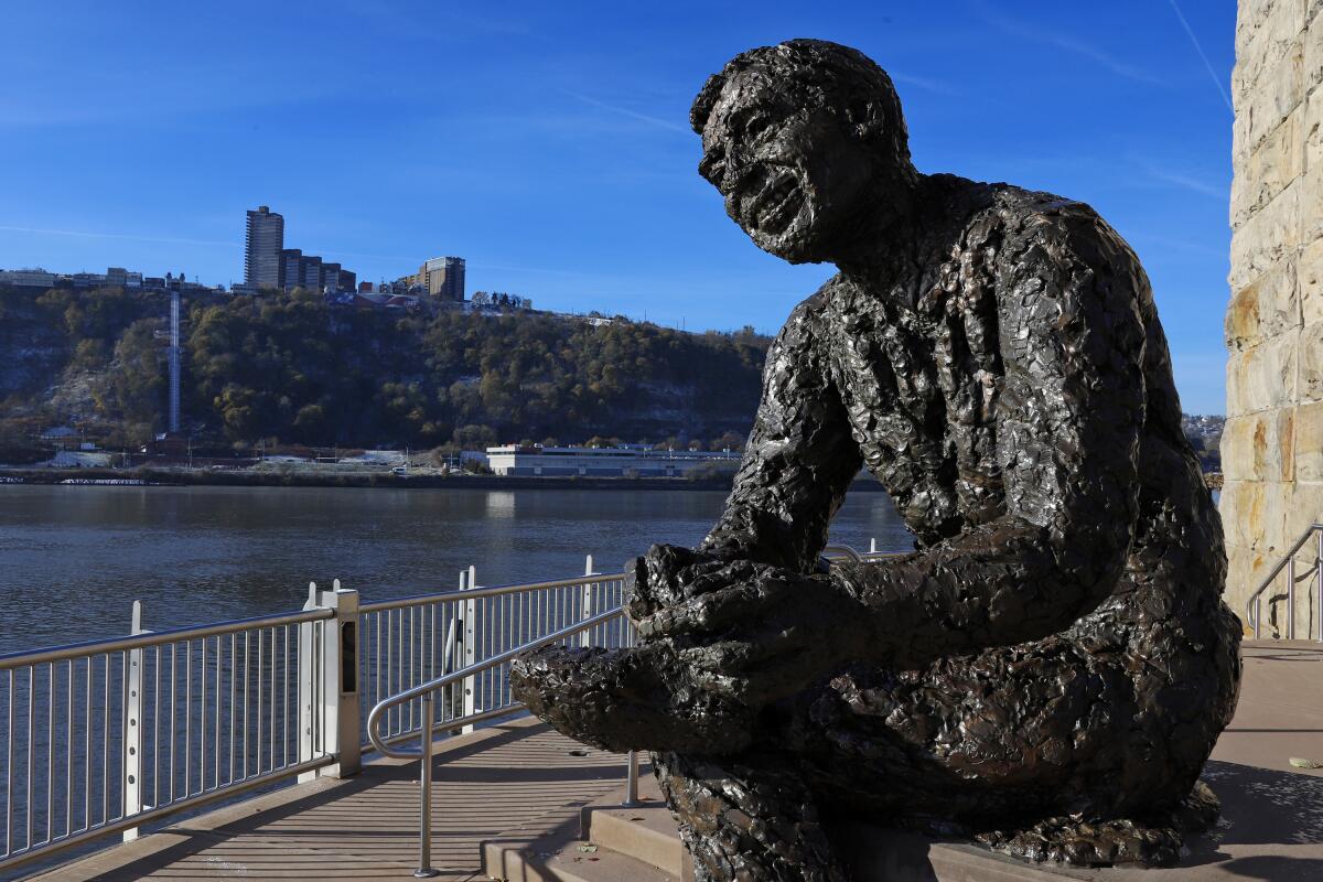 A statue of Fred Rogers on Pittsburgh's North Side.