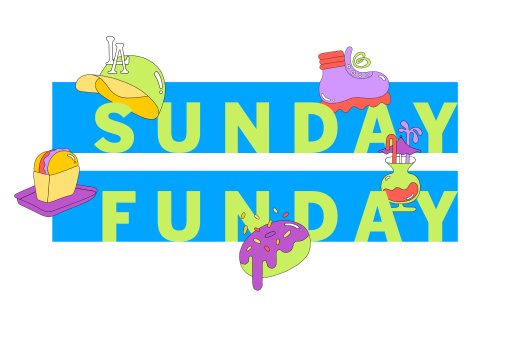 sunday funday infobox logo with colorful spot illustrations