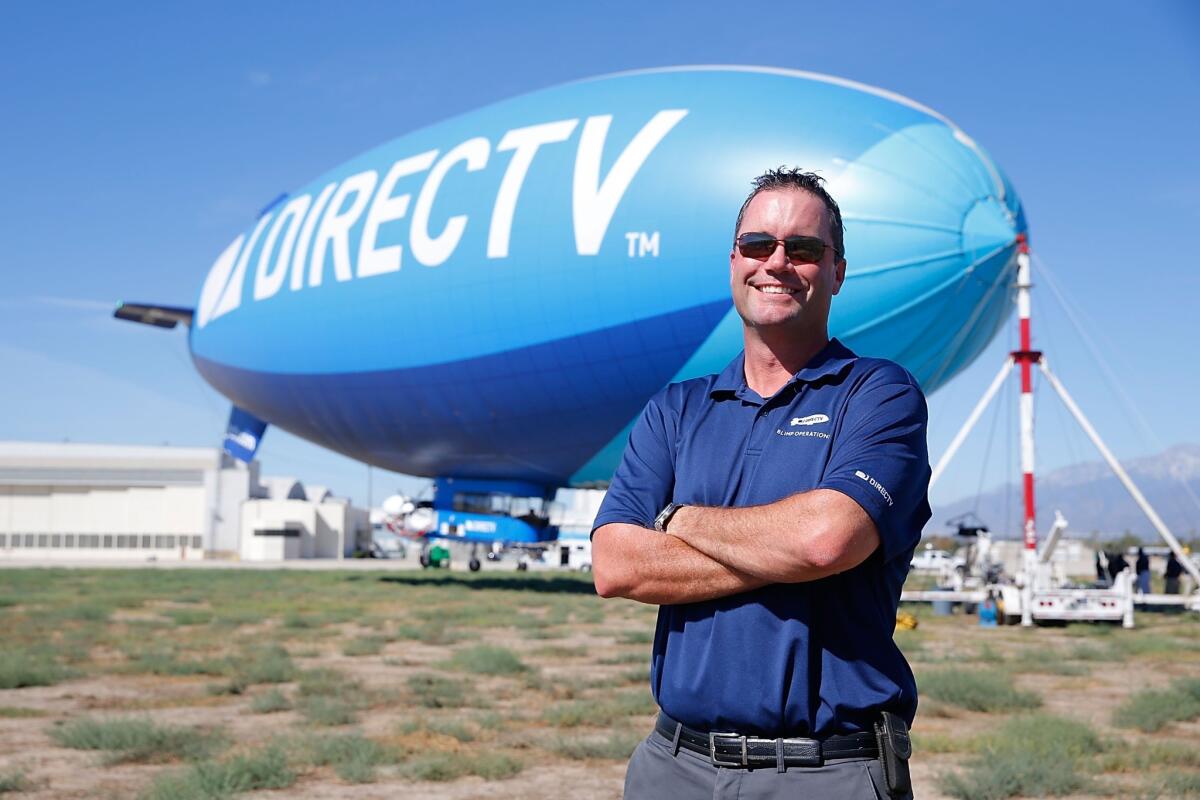 The DirecTV blimp makes a stop in San Bernardino.