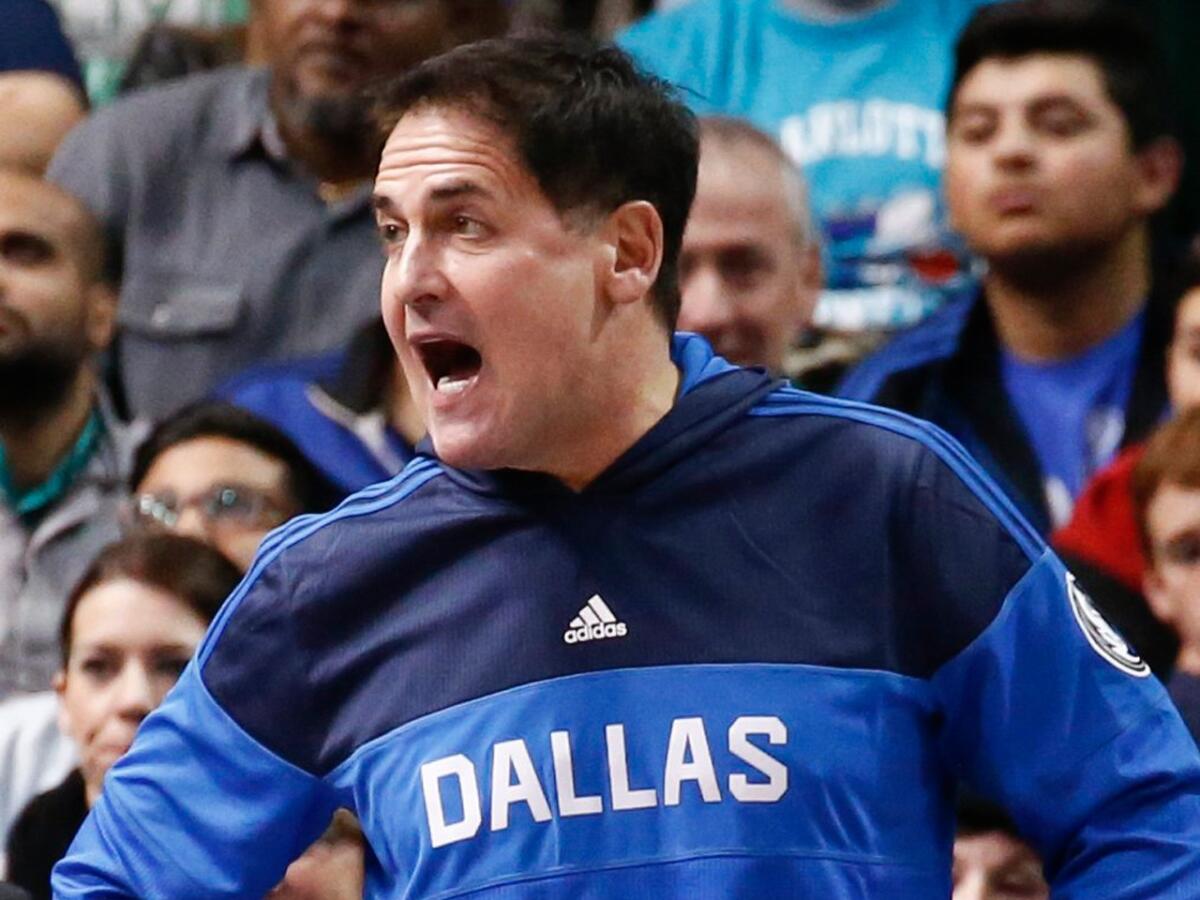 Mavericks owner Mark Cuban yells during the second half of Dallas' game against the Charlotte Hornets last Feb. 22.