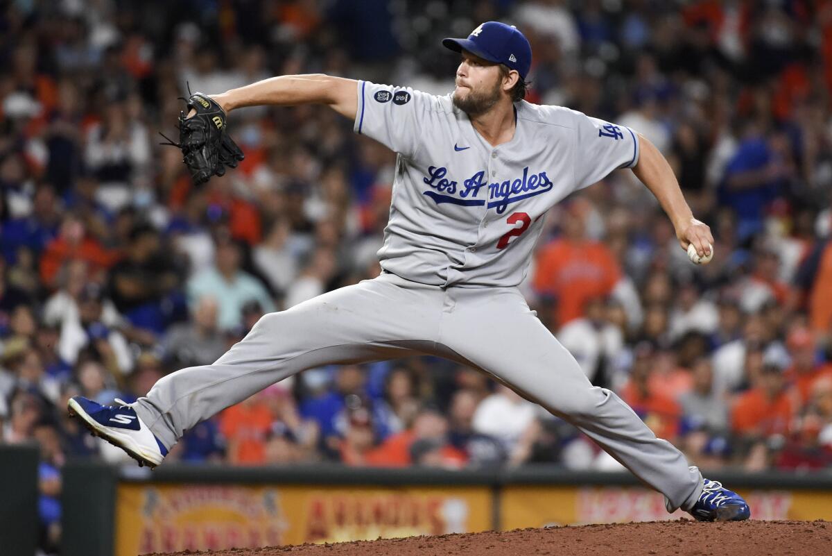 Dodgers starting pitcher Clayton Kershaw delivers during the sixth inning.