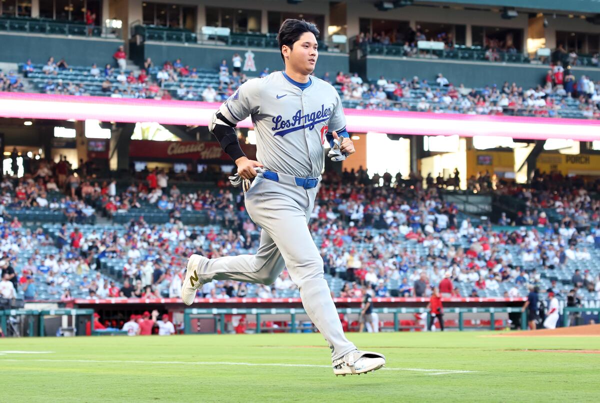 Dodgers Shohei Ohtani before a game against the Angels