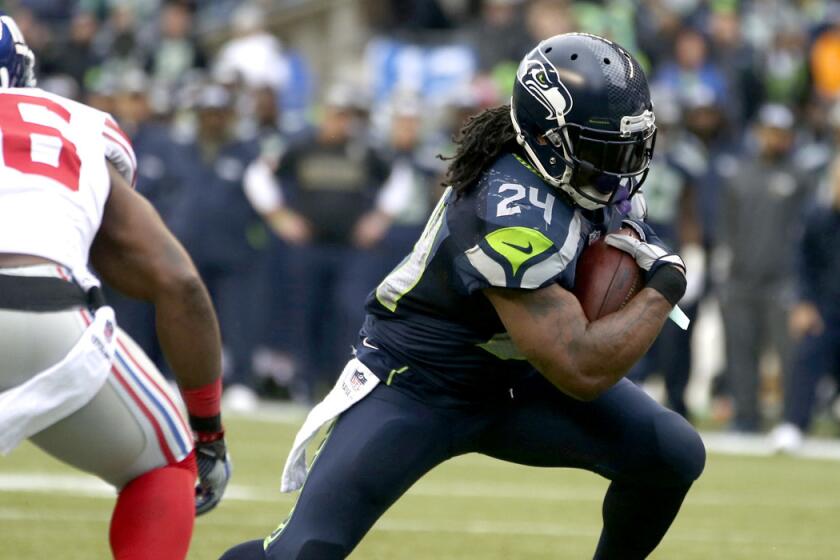 Seahawks running back Marshawn Lynch ran for a season-high 140 yards and four touchdowns in a 38-17 victory over the Giants last weekend.