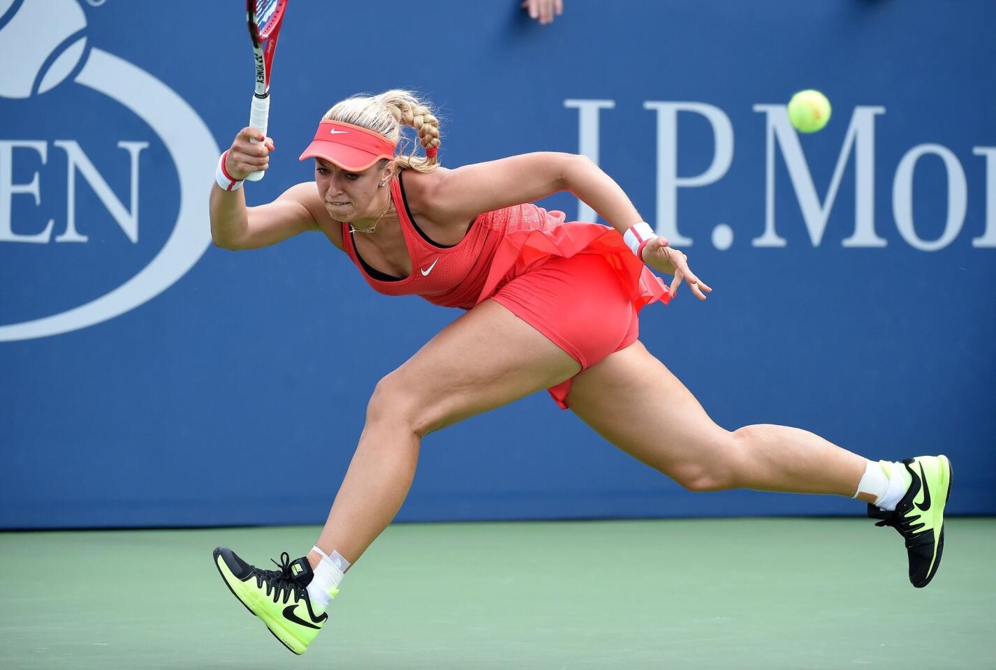 Sabine Lisicki of Germany returns to Camila Giorgi of Italy during their 2015 US Open women's singles round 2 match at USTA Billie Jean King National Tennis Center in New York on September 3, 2015. Lisicki won 6-4, 6-0. AFP PHOTO/JEWEL SAMADJEWEL SAMAD/AFP/Getty Images ** OUTS - ELSENT, FPG - OUTS * NM, PH, VA if sourced by CT, LA or MoD **