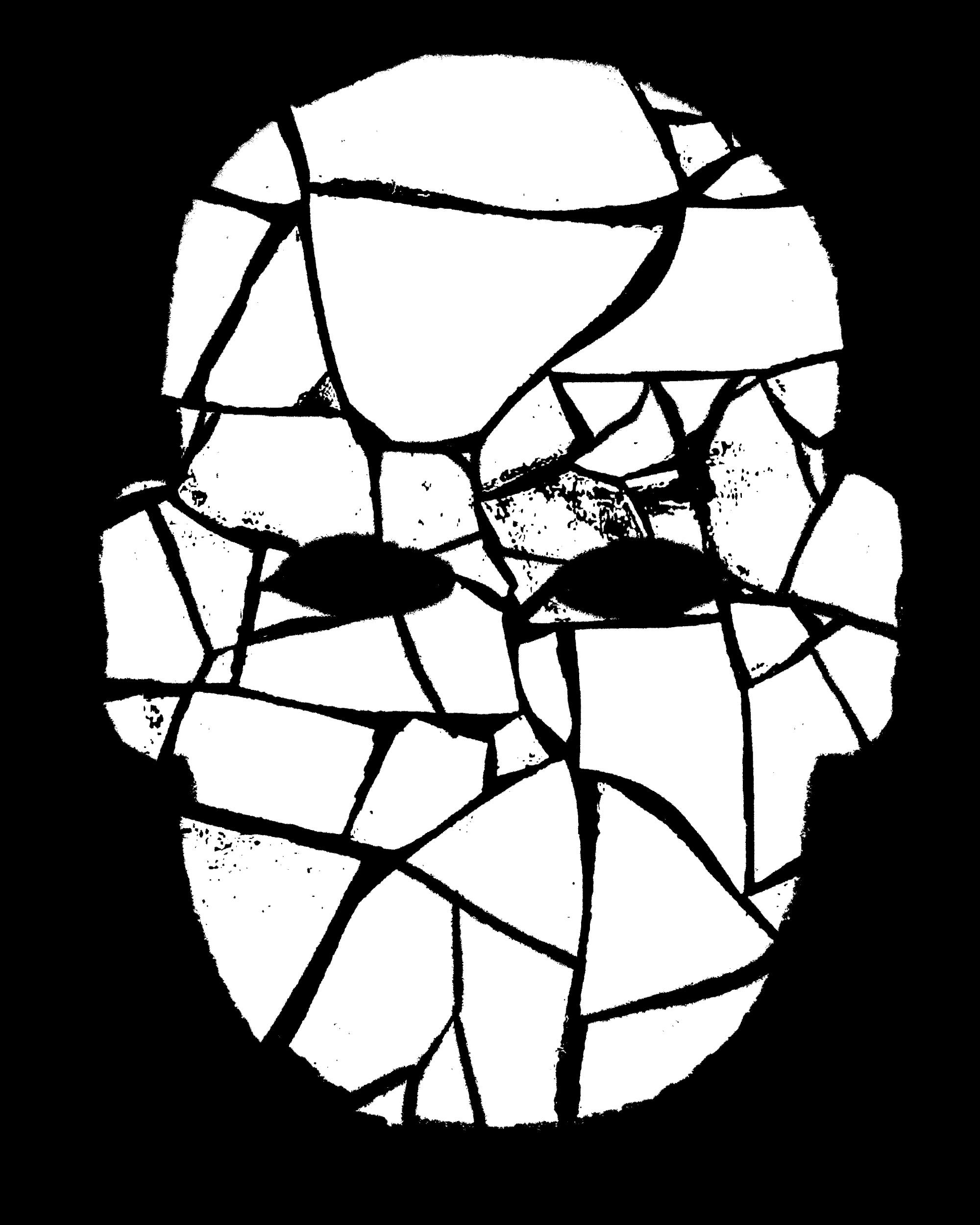 Illustration of a face with rubble texture on black background