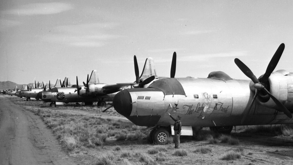 March 29, 1946: Surplus World War II aircraft sit at Kingman Army Airfield in Arizona awaiting disposal.