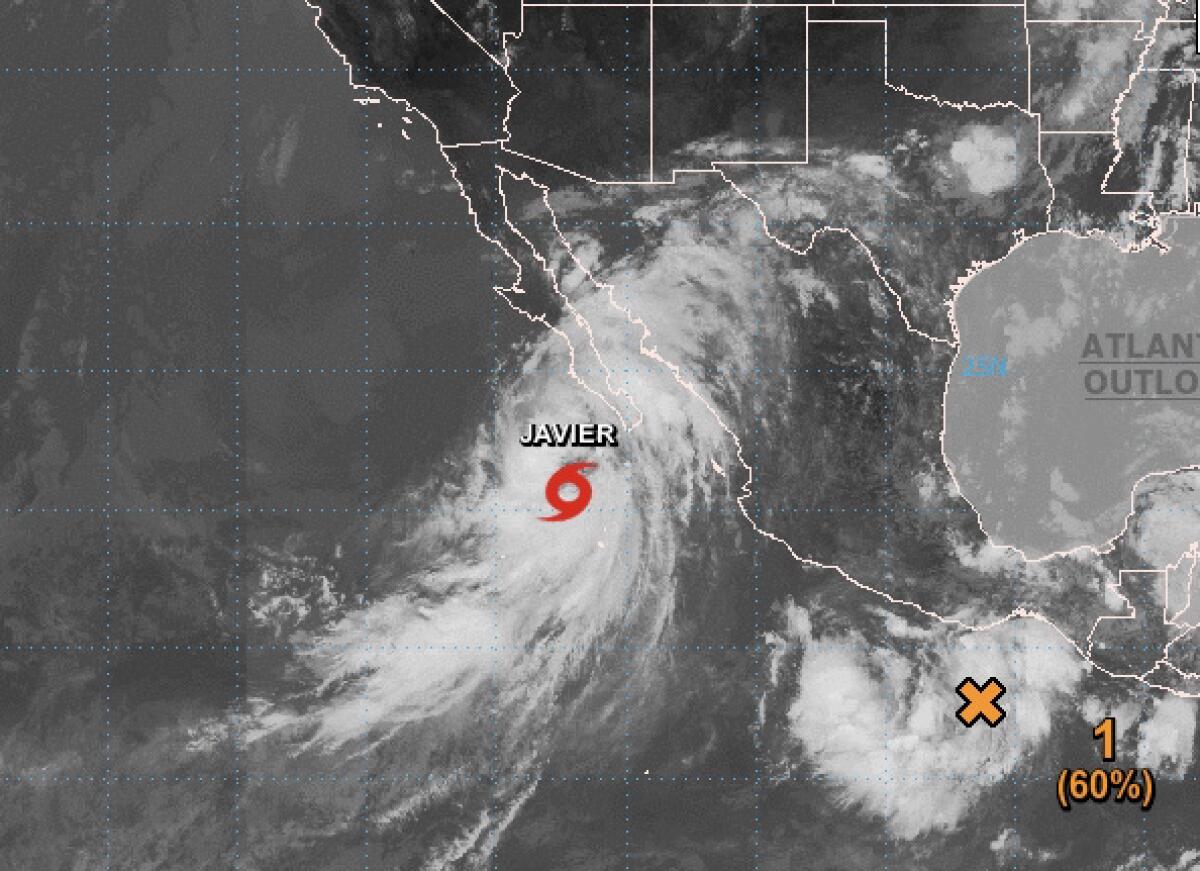 Tropical Storm Javier is tracking northwest off Baja California.