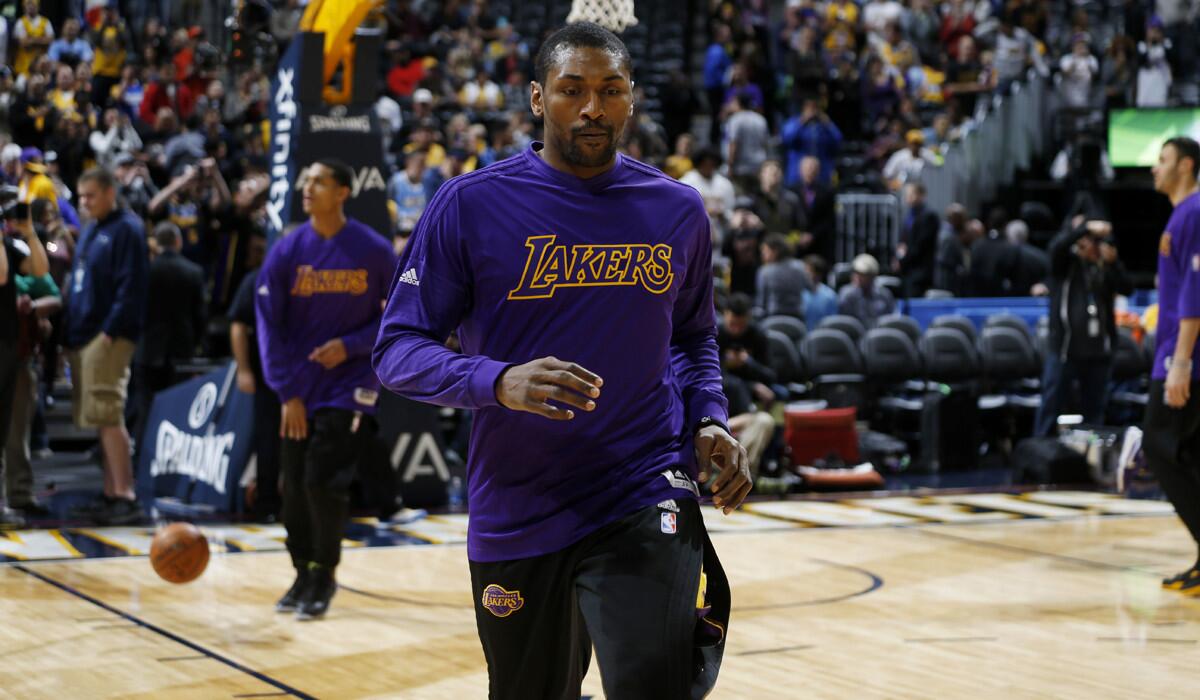 Los Angeles Lakers forward Metta World Peace warms up befoer a game on Dec. 22.