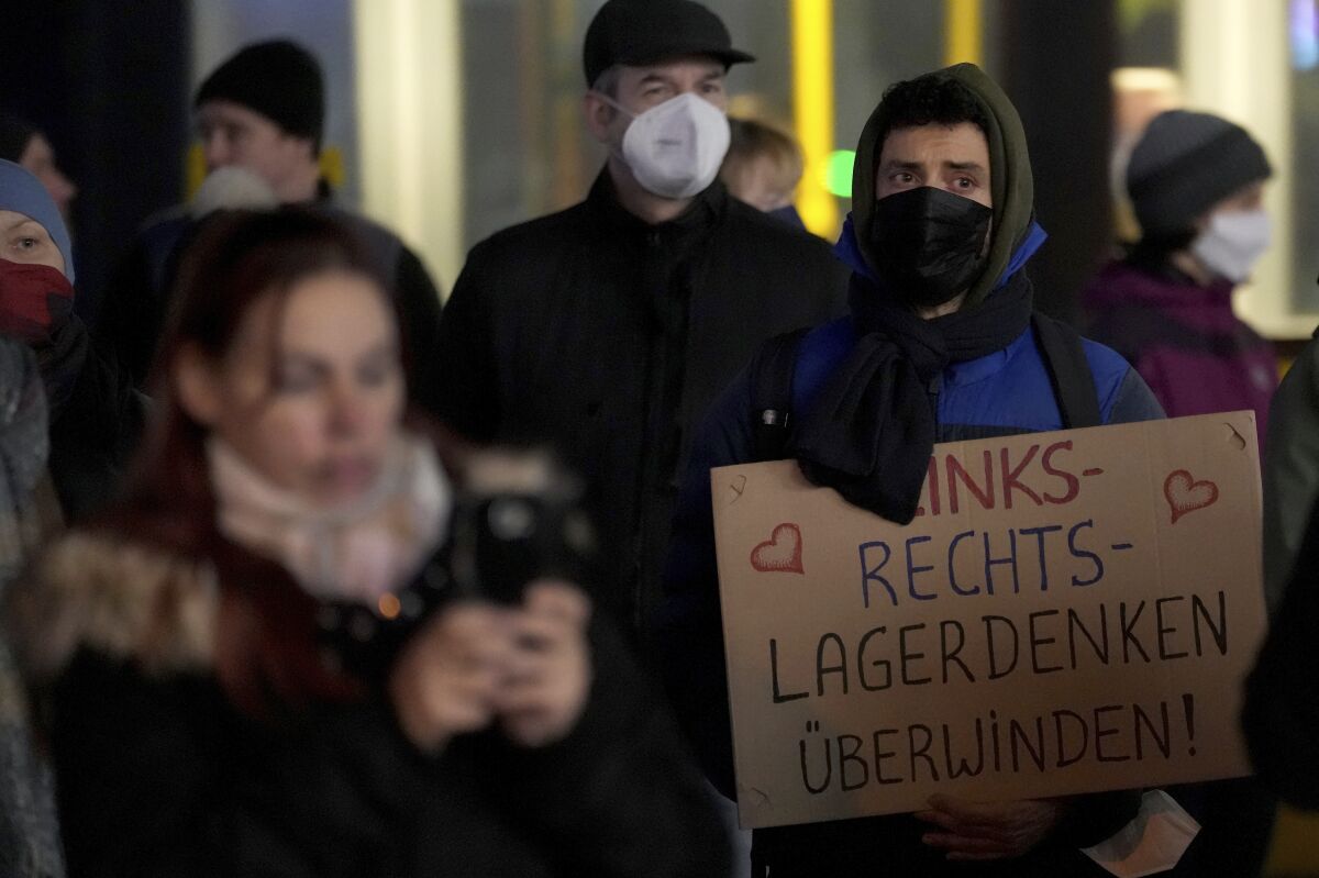 Demonstrators in Berlin's Alexanderplatz