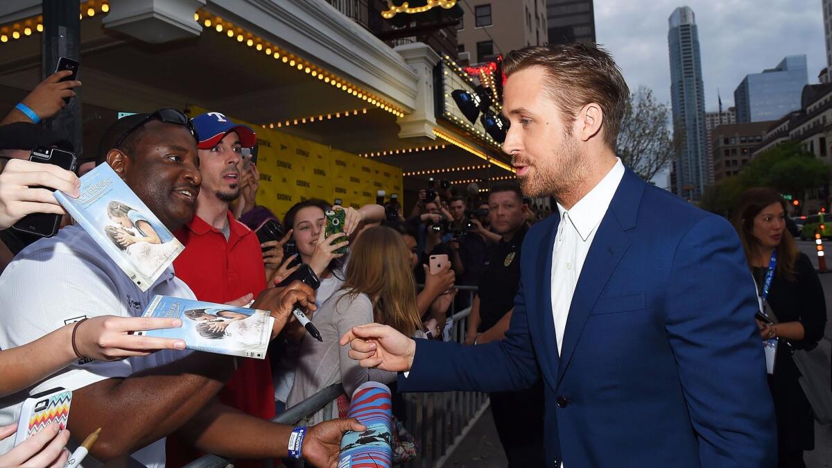 Ryan Gosling greets fans at the "Song to Song" premiere during the 2017 South by Southwest Film Festival.