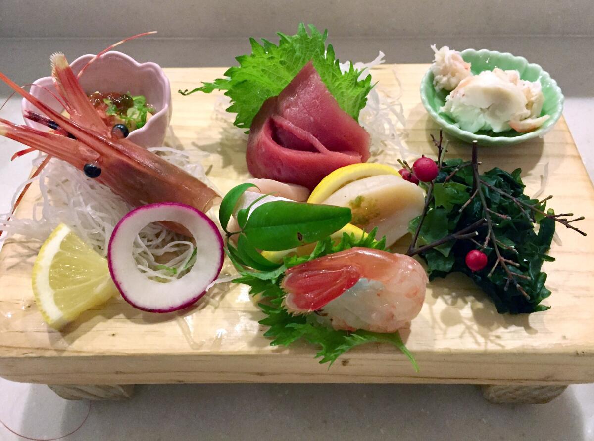 The meticulously crafted sashimi platter at Hiro's Omakase at Sushi Noguchi.