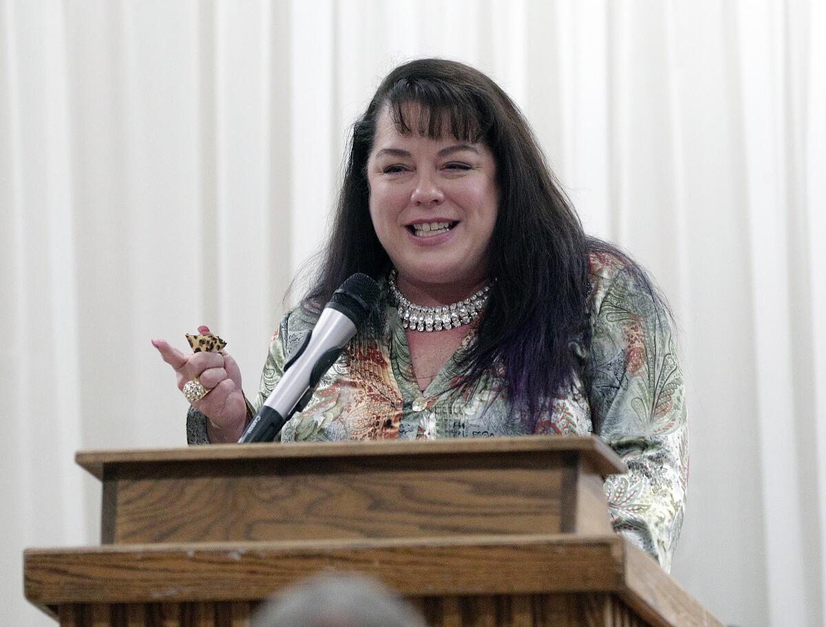 Adviser for Miss La Cañada Flintridge and court Katherine Markgraf talks of the outgoing court's experiences last year during at the 108th Installation and Awards Gala on Jan. 30.