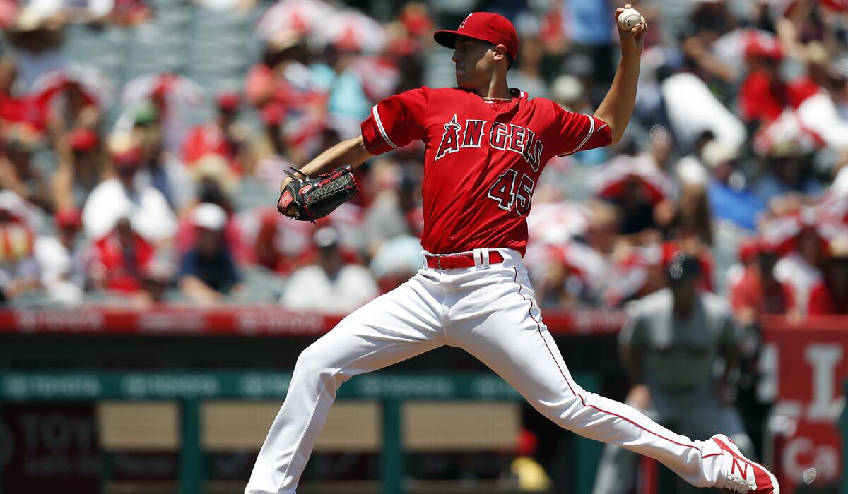Tyler Skaggs of the Angels works into the sixth inning and holds Boston scoreless.
