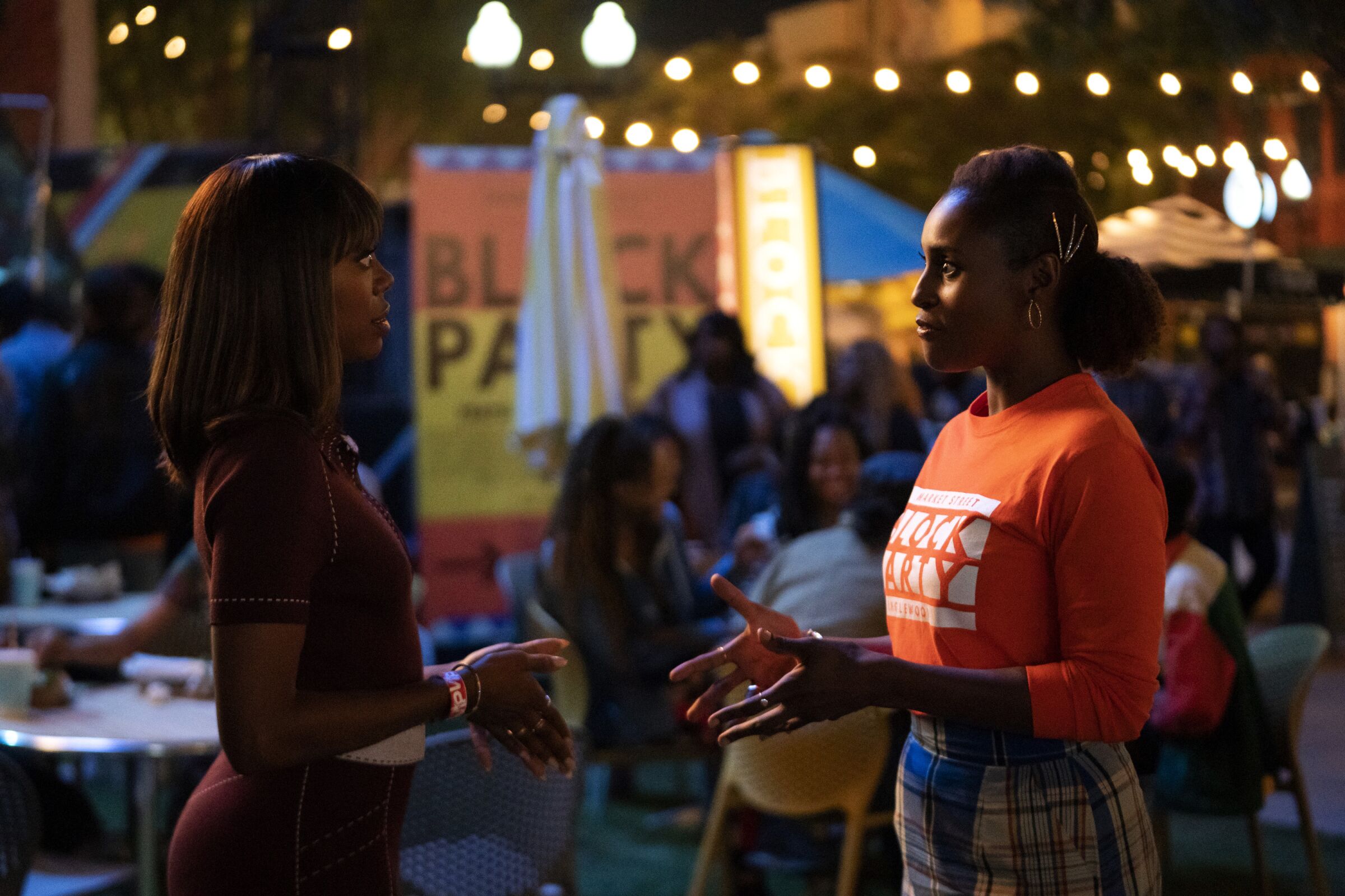 Yvonne Orji and Issa Rae in a scene from HBO's "Insecure." 
