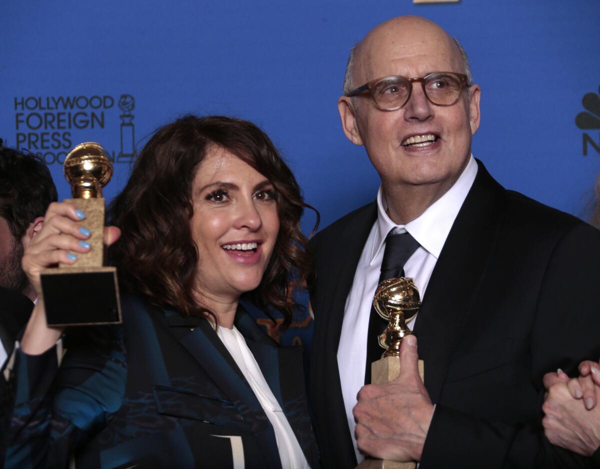 Jill Soloway, left, and Jeffrey Tambor of "Transparent" at the 72nd Golden Globes Award. "Transparent" won the award for best comedy series.