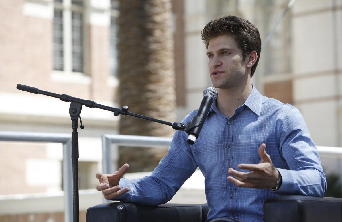 Keegan Allen, author of "life.love.beauty.," is interviewed at the Los Angeles Times Festival of Books.