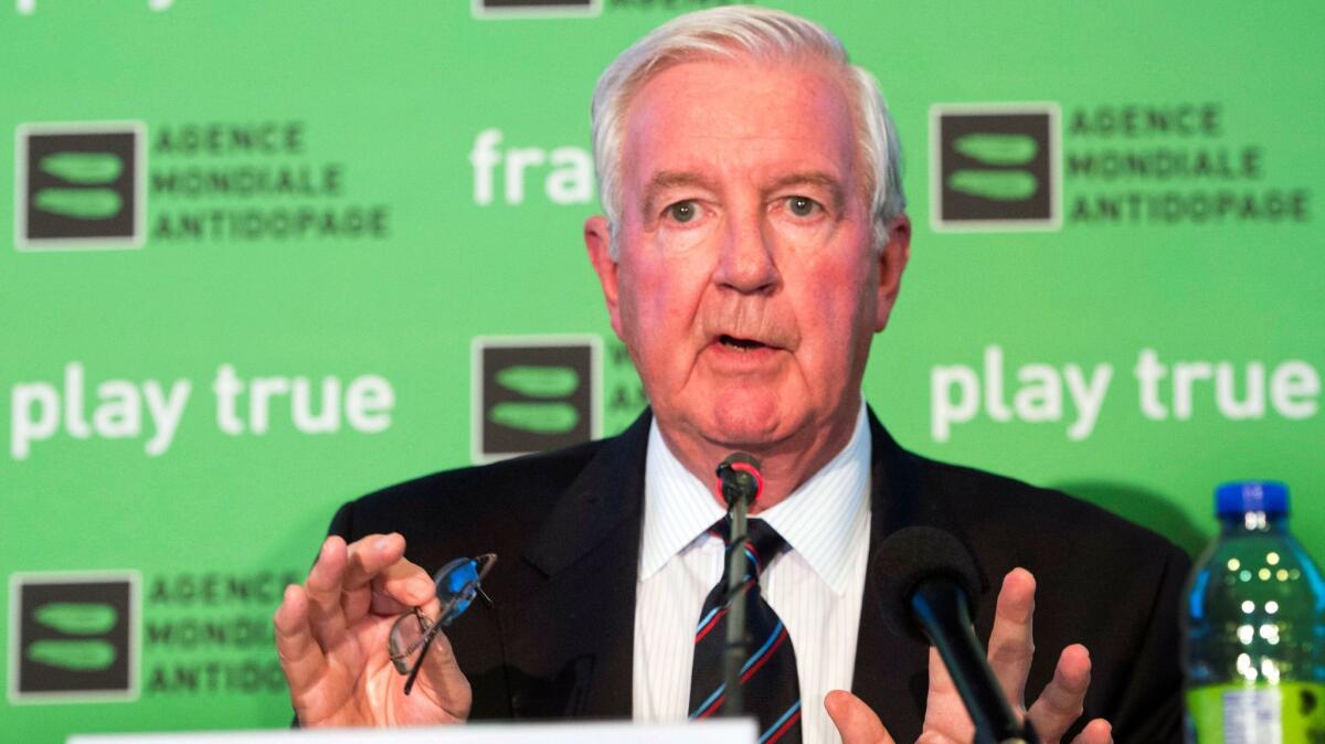 World Anti-Doping Agency President Craig Reedie speaks to the media May 18 in Montreal.