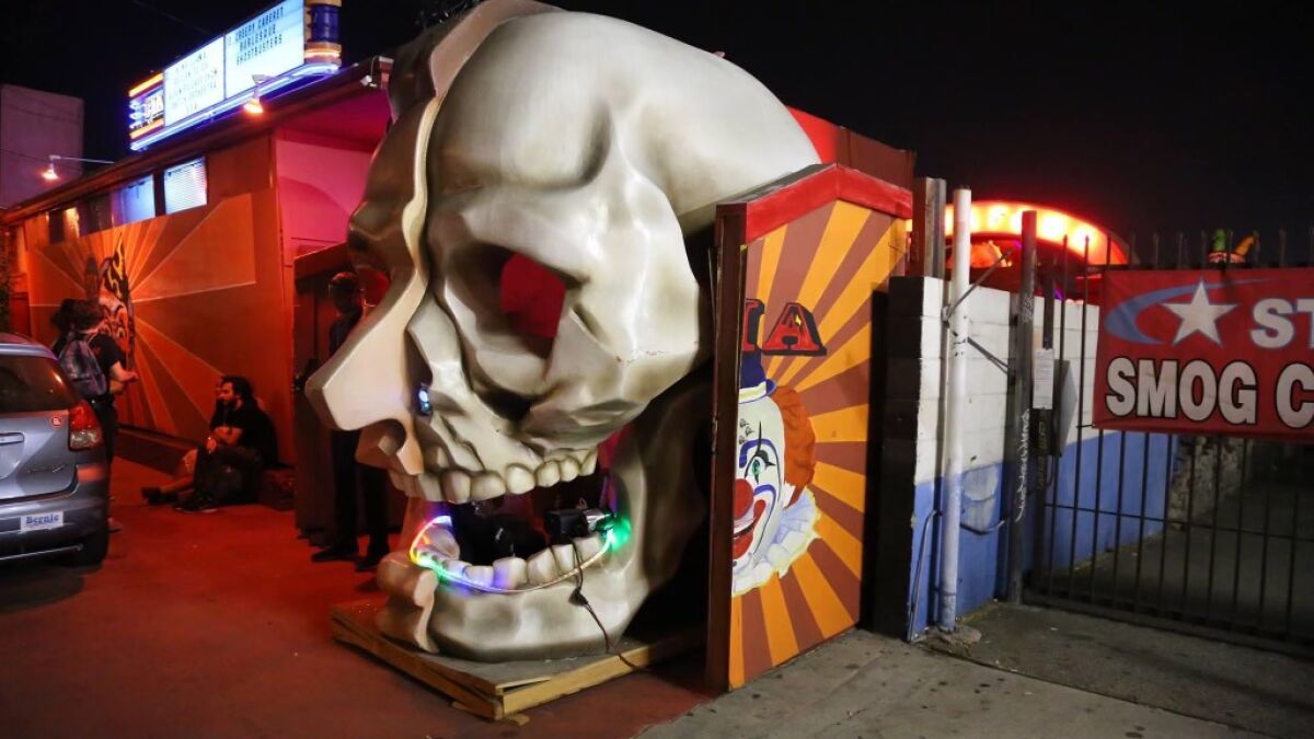 The giant skull that awaited guests outside of CIA's North Hollywood building.